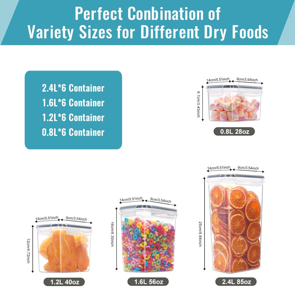 Plastic Leak-Proof Food Storage Containers (6/12/24pcs) with See-Through Lids, Stackable Kitchen Gadgets for Storage Organization, Microwave-Reheat Safe for Cereal, Rice, Pasta, Flour & Sugar, Transparent