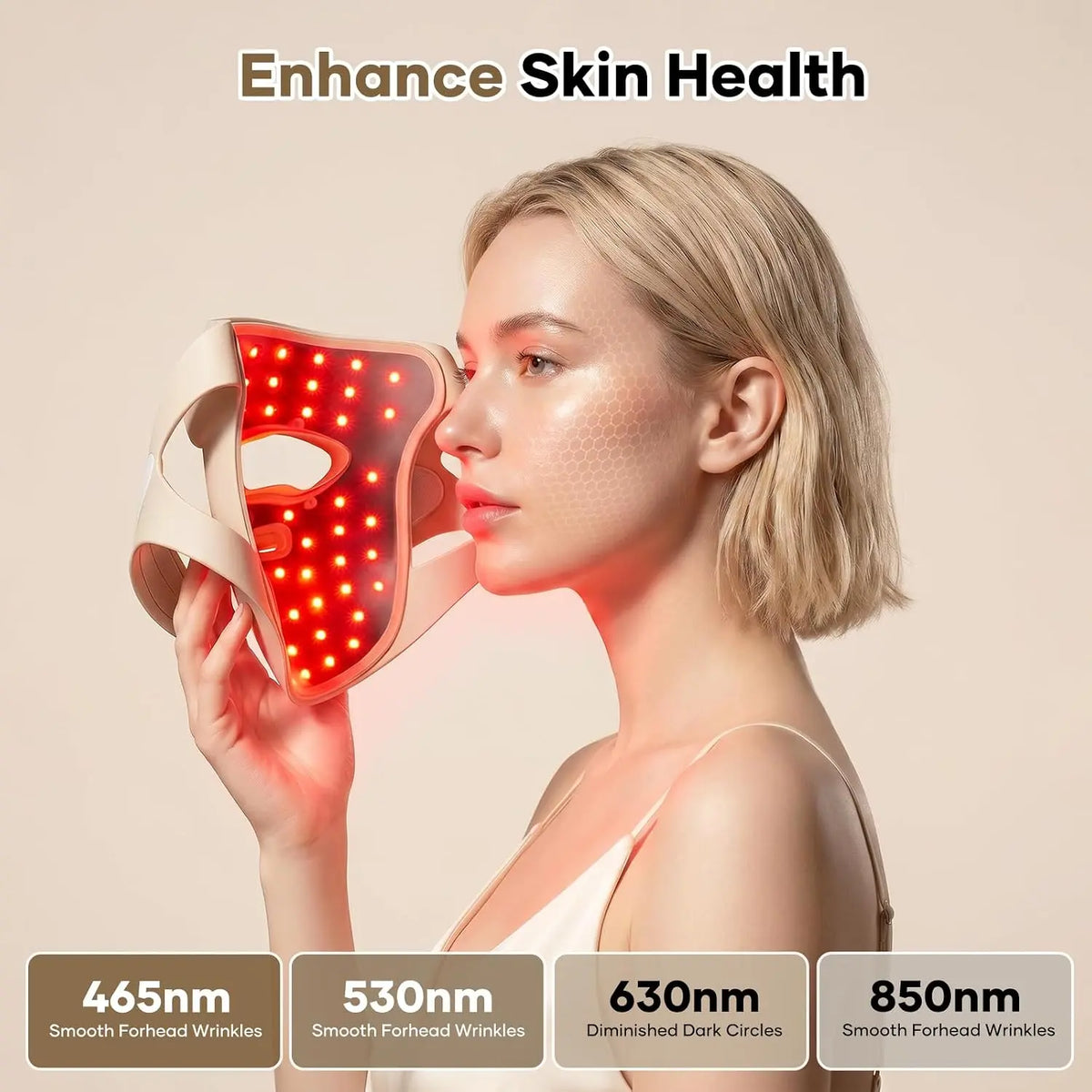 3D LED Face Mask Light Therapy, Cordless Red Light Therapy Mask for Face with Remote, 9 Modes, 630nm Red 850nm Near Infrared Blue Green Light, USB-C Rechargeable Skincare Device