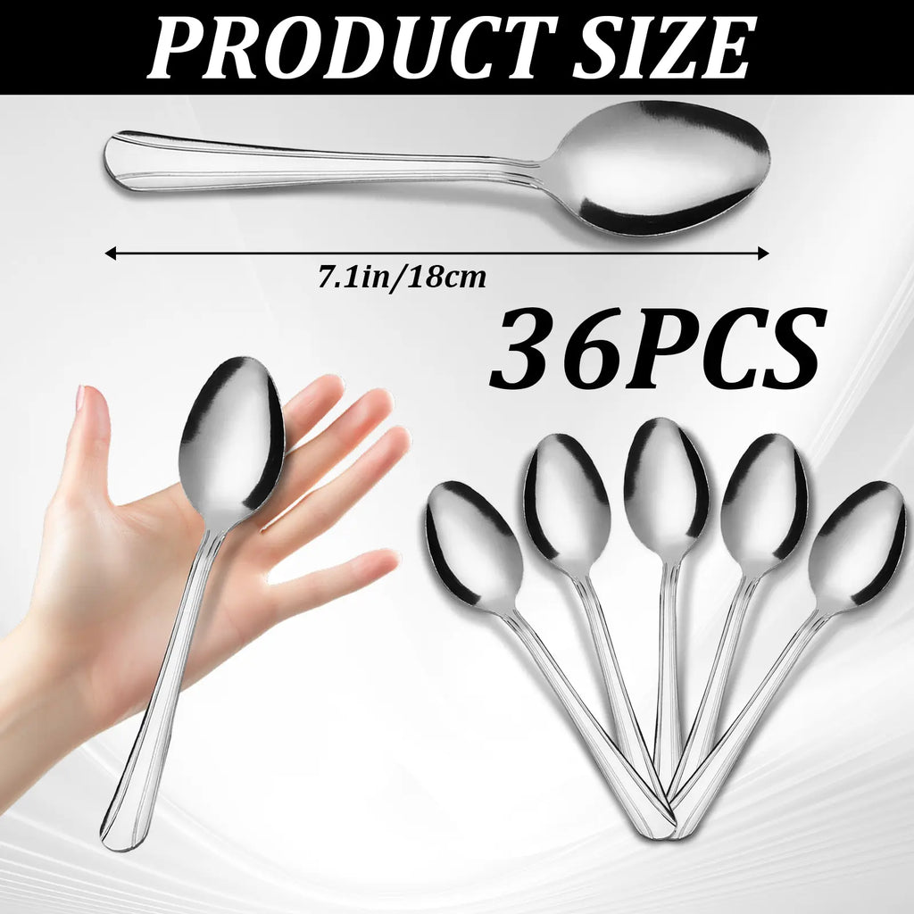 36PCS Elegant Dominion-Style Stainless Steel Cutlery Set - Smooth Polished Long Handle Dinner Spoons, Stainless Steel Resists Daily Wear, Dishwasher Safe for Home, Banquets, Hotel Serving Needs