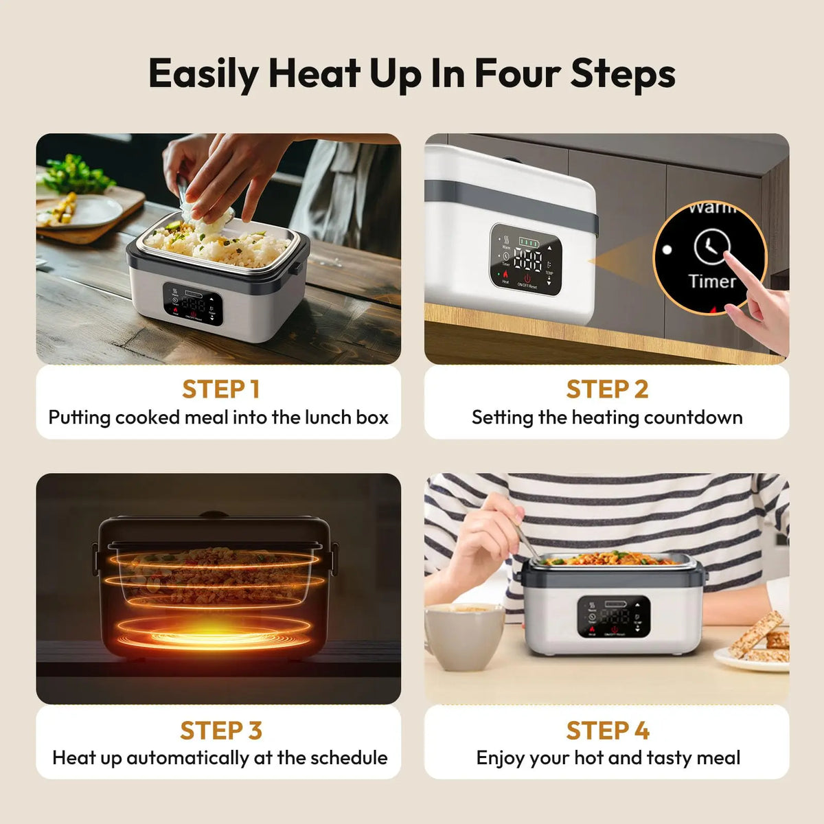 Rechargeable Cordless Self-Heating Lunch Box Portable Food Heater, Heat Up Lunch Box Portable, Heatable Lunchbox, Heated Lunchbox, Thermal Heated Meal Container for Meal Prep, Office, Travel, Car, Picnic and Outdoor Use, Ideal Gift #GLOBAL PICKS