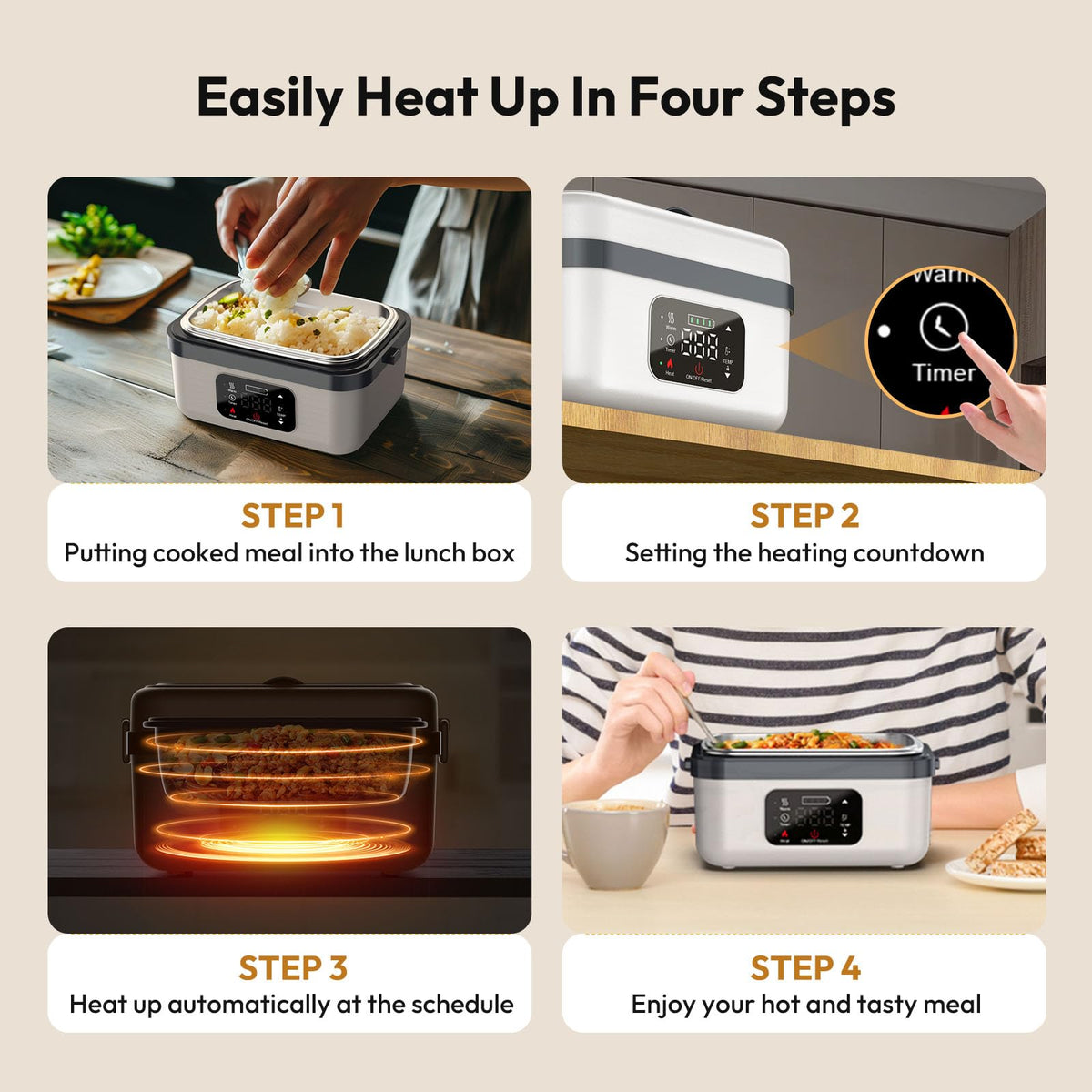 Rechargeable Cordless Self-Heating Lunch Box Portable Food Heater, Heat Up Lunch Box Portable, Heatable Lunchbox, Heated Lunchbox, Thermal Heated Meal Container for Meal Prep, Office, Travel, Car, Picnic and Outdoor Use, Ideal Gift #GLOBAL PICKS