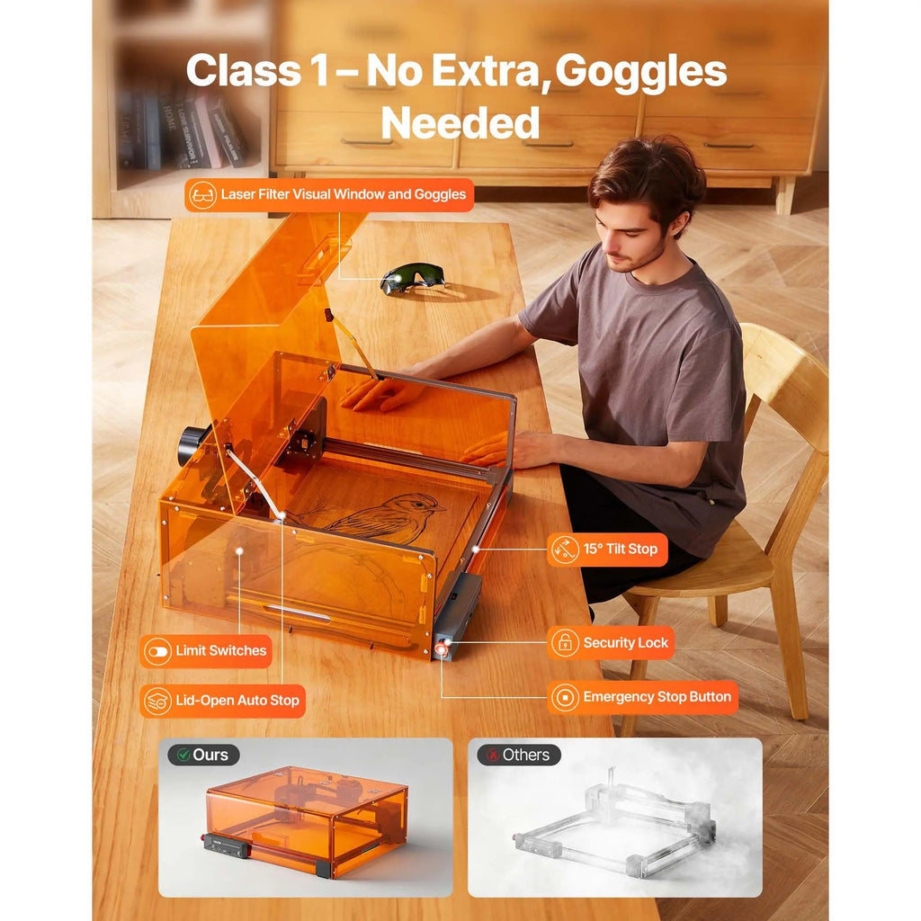 VEVOR 20W Laser Engraver & Cutter with Enclosure Safe, 11.8x11.8in Working Area, 7000mm/min Fast Engravings, Smooth Edges, Supports Apps, for Wood Leather Glass Certain Metal Pet Supplies,sohochic