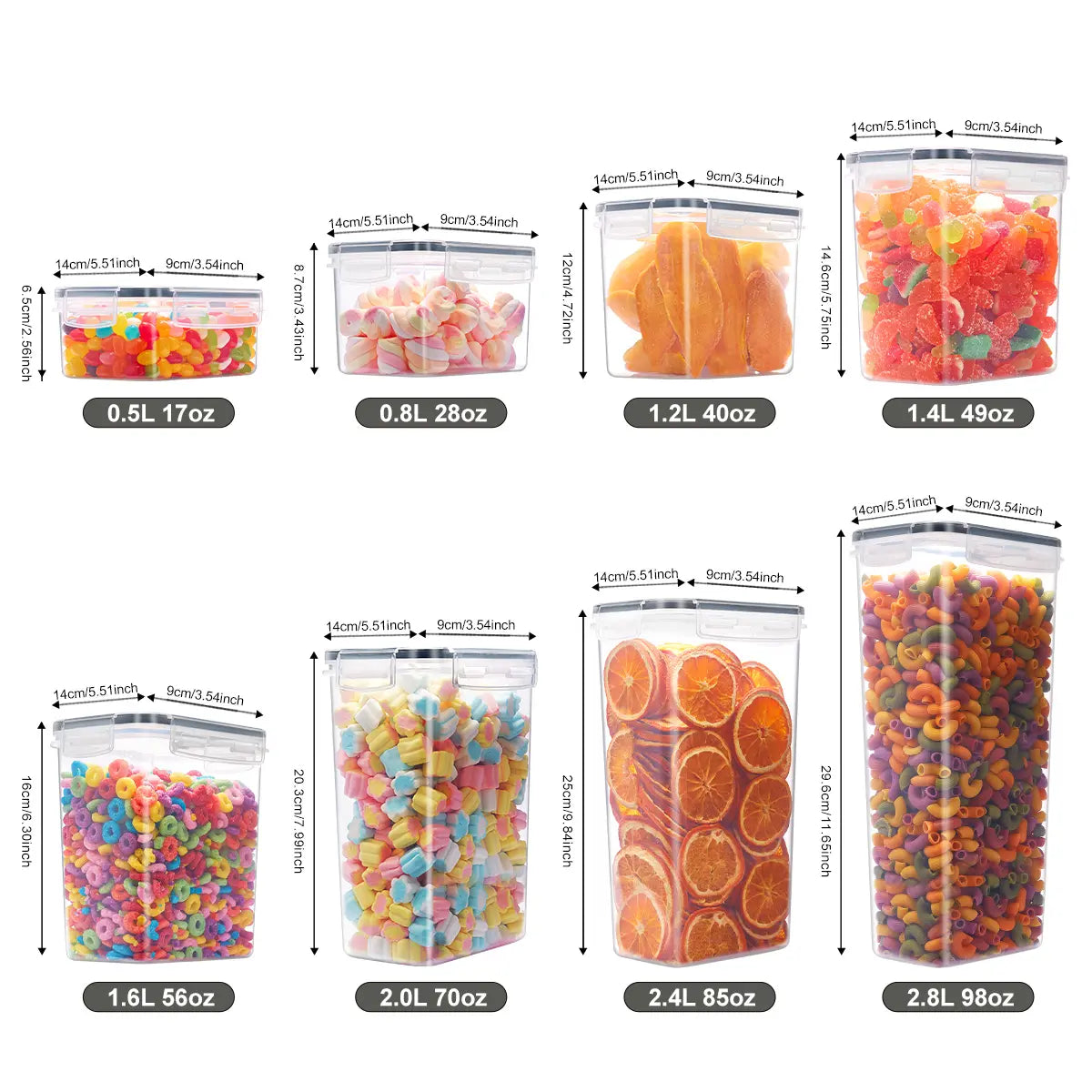 Plastic Leak-Proof Food Storage Containers (6/12/24pcs) with See-Through Lids, Stackable Kitchen Gadgets for Storage Organization, Microwave-Reheat Safe for Cereal, Rice, Pasta, Flour & Sugar, Transparent