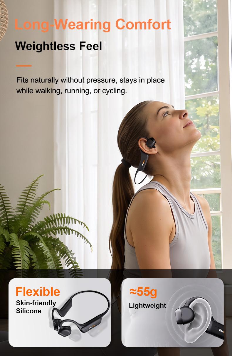 VibeLens Bone Conduction Headphones with 4K POV Camera, Hands-Free POV Video Recording, 6-Axis Image Stabilization, Open-Ear Bluetooth Sports Headset with AI Voice Assistant, Offline Music Playback, IP68 Waterproof for Swimming, Cycling and Travel
