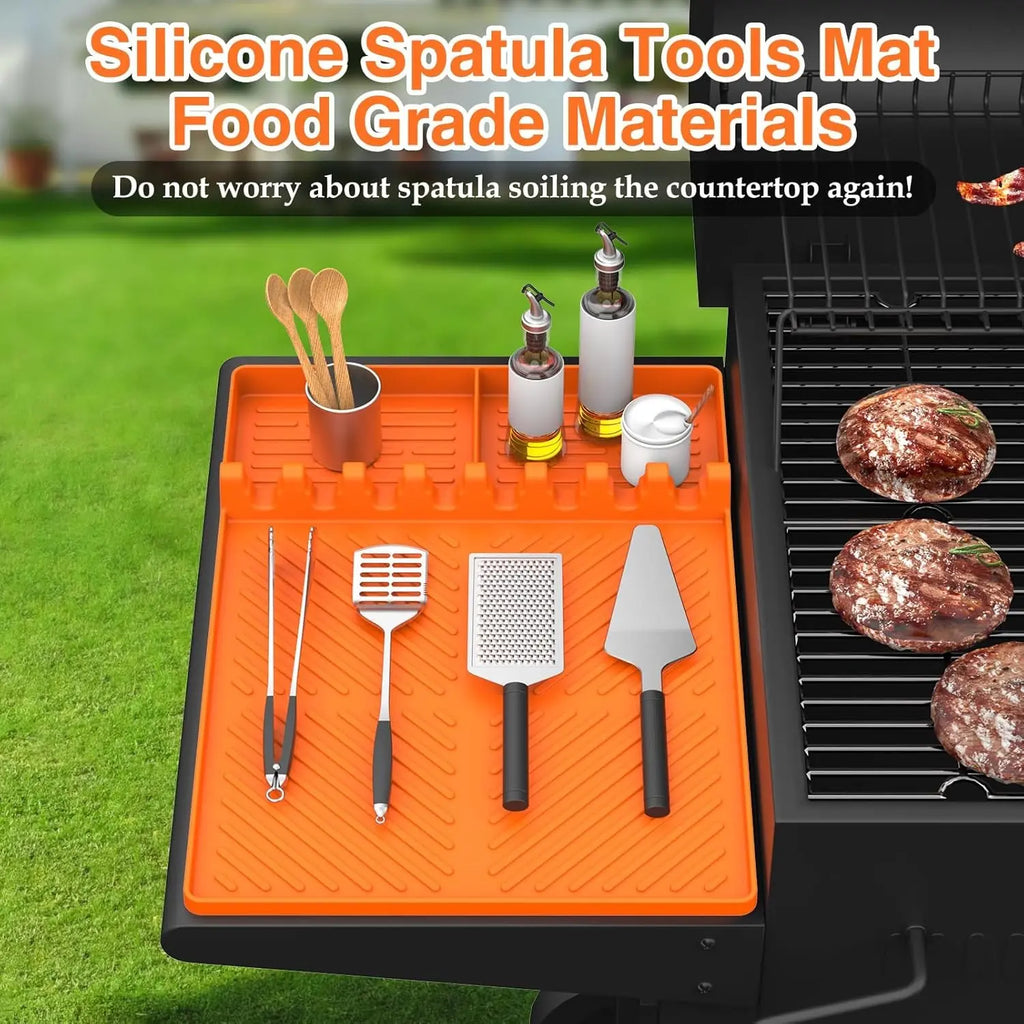 Blackstone Griddle Silicone Side Shelf Mat (16×11.5in) – Heat-Resistant BBQ Utensils Holder with Grease Catcher, Stable Non-Slip Spatula Rest & Fork for Outdoor Cooking, Ideal for BBQ Lovers, Home Essentials #tiktokshopstockup sohochic