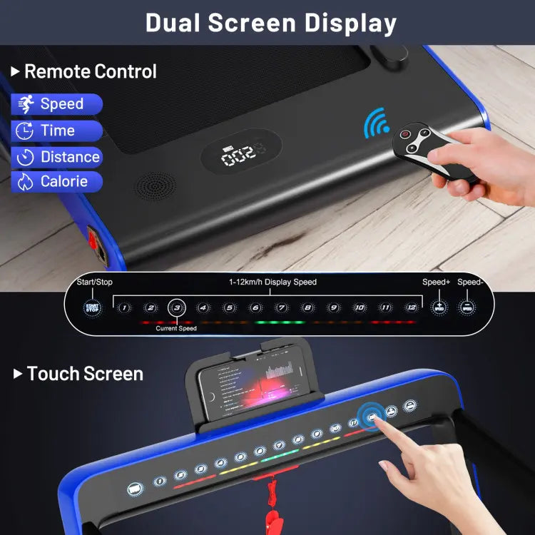 COSTWAY 2-in-1 Treadmill, 7.5MPH Under-Desk Electric Treadmill w/Dual Display, Bluetooth Speaker, APP & Remote Control, Speed Adjustable Portable Walking Pad Jogging Machine for Home