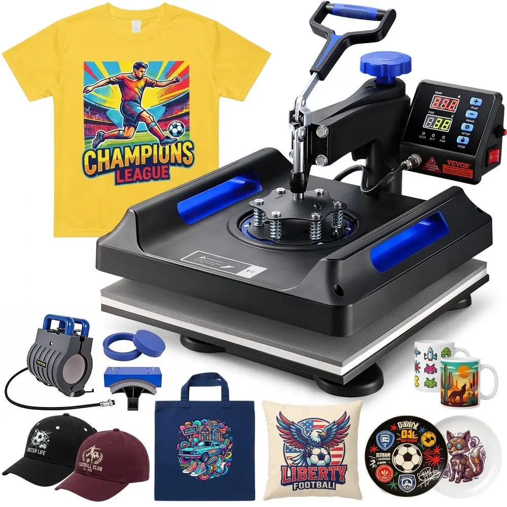 VEVOR Multifunction Digital Display Heat Press DIY Kit Complete Printing Business Starter Kit, Heat Press with Vinyl Cutter, Automatic Edge Detection Vinyl Cutter Machine with Design Software and Materials