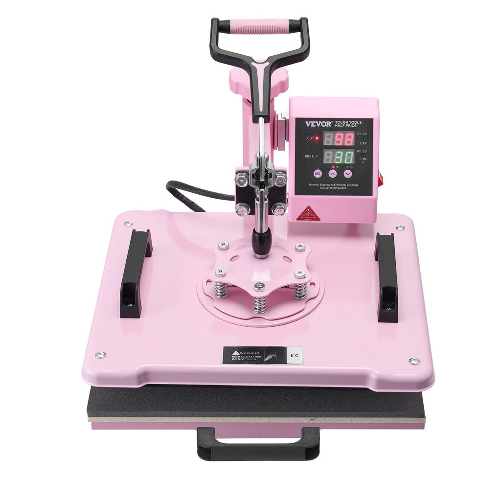 VEVOR Heat Press Machine, 12x 15 inch, 5 in 1 Heat Transfer Machine with 30 oz Tumbler Press, 360 Swing Away T-Shirt Pressing, Digital Precise Control, for T-Shirts/Mugs/Hats/Plates, Pink, 5-In-1 Combo
