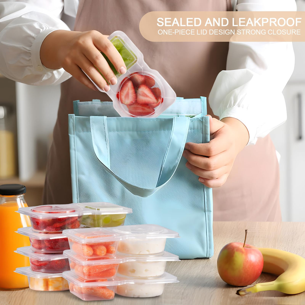 Reusable Snack Container with Lid, Double Compartment Portion Control Snack Box for Camping, Kitchen Utensils & Gadgets, Food Storage Container, Snack Containers Reusable