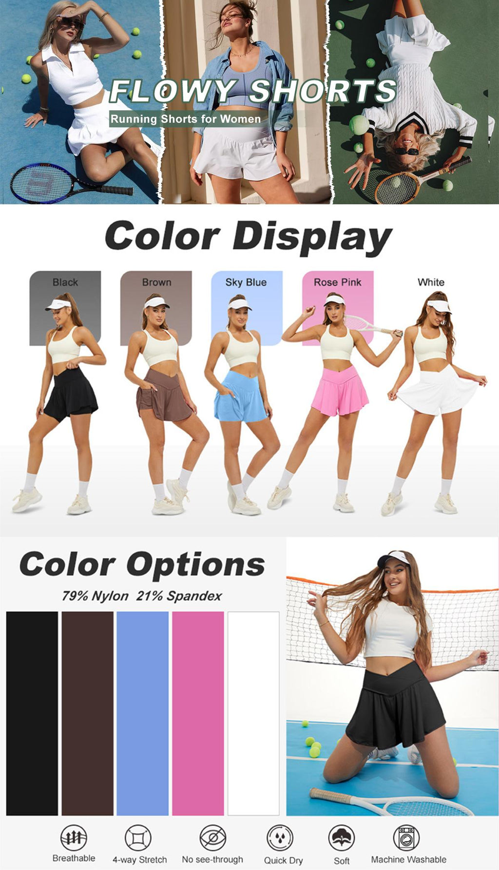FireSwan Women's 2-in-1 Flowy Athletic Shorts with Pockets - Spandex Sporty Short Skirt, Women's Clothing Activewear for Gym, Fashion Apparel Tennis Workout #Summervibes