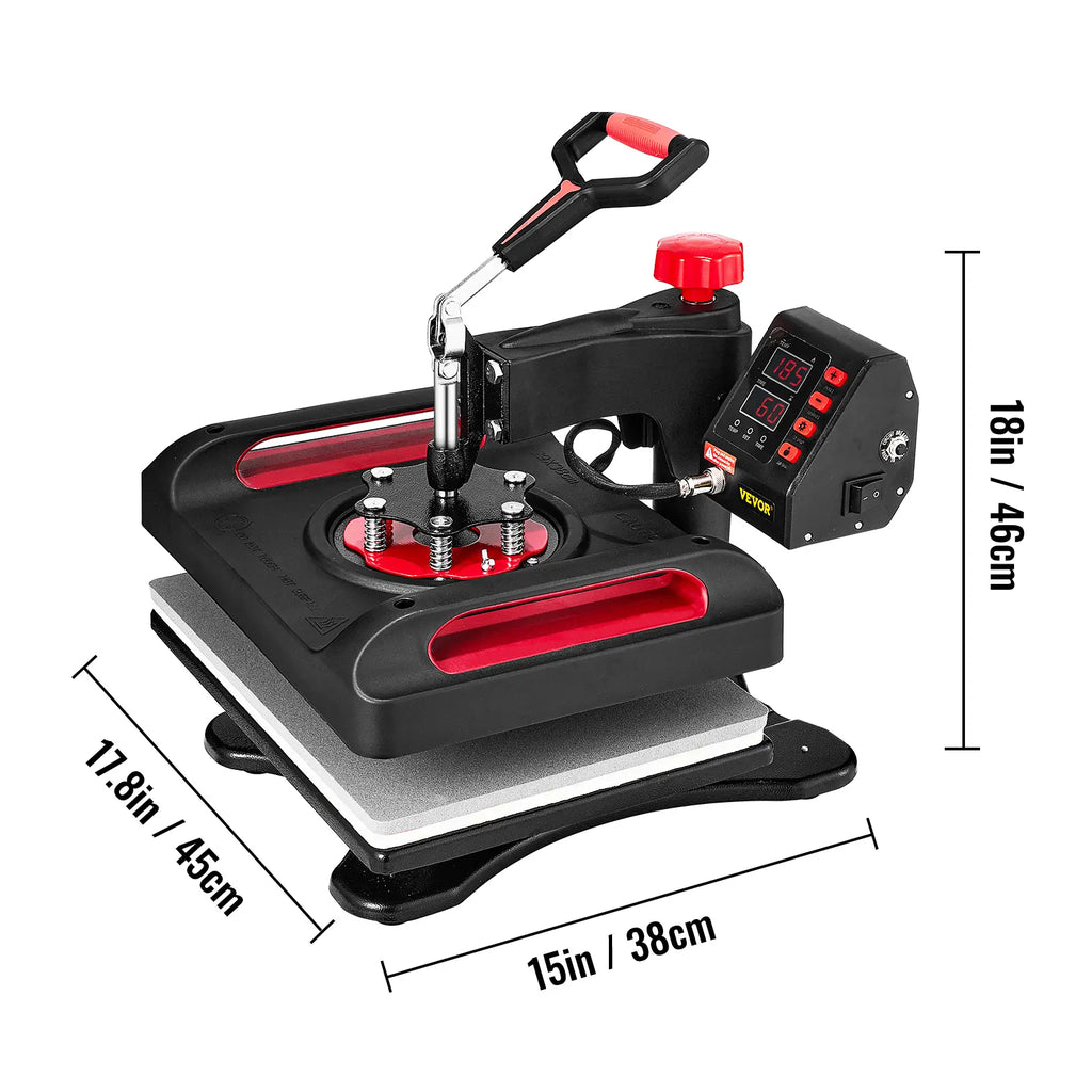 VEVOR 11-in-1 15x12 Inch Clamshell Heat Transfer Printing Machine, Digital Dual Tubes with LCD Display & Memory Settings, Swing Away Sublimation Iron for T-Shirt, Hat, Mug (Black),toolupgrade