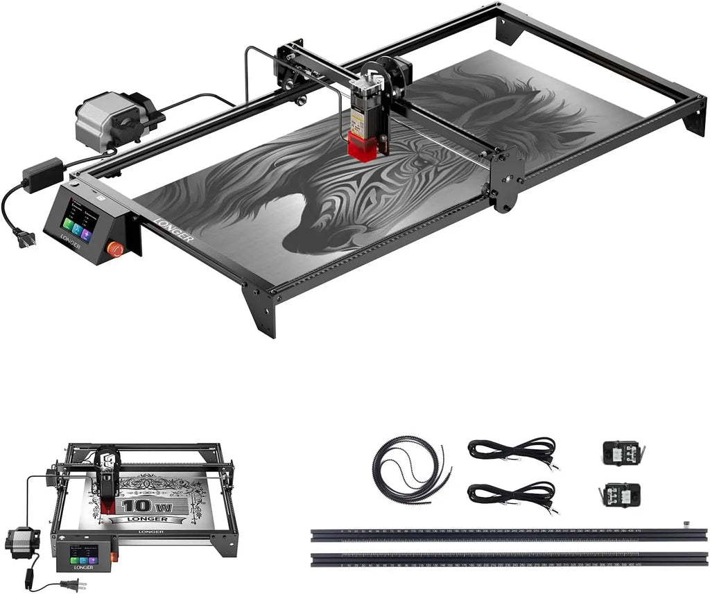 Longer New Upgrade RAY5 10W Laser Engraver with Air Pump, Limit Switch Kit and Y-Axis Extension Kit, Expand Working Area to 33.46" x 15.75", 3.5” Color Touch Screen, DIY Engraver Tool for Metal/Glass/Wood
