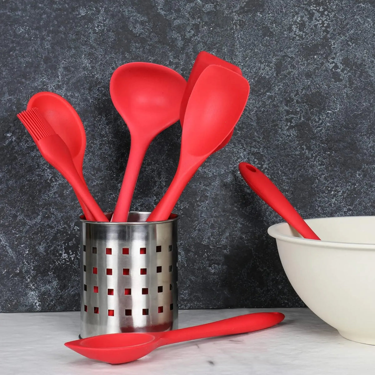11-Piece Silicone Kitchen Utensil Set, Heat-Resistant Non-Stick Kitchen Utensils, Cooking Utensils, Tools and Gadgets, Long Handle, Camping Gear