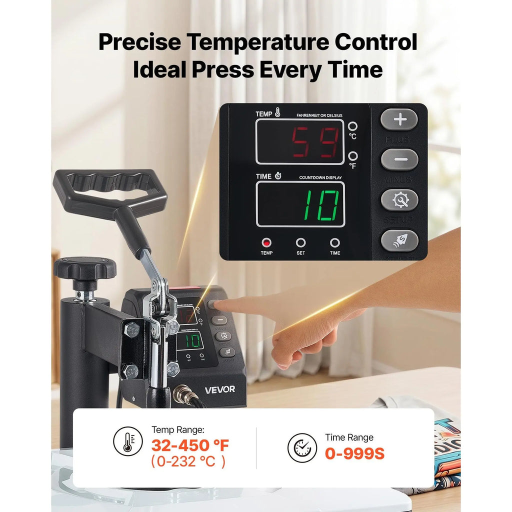 VEVOR 5-in-1 Combo Heat Press Machine, 12x15in Sublimation Press, Fast & Even Heating, Digital Control, Precise Temp & Time Settings, Multi-Function Tool Kit for T-Shirts, Mugs, Caps