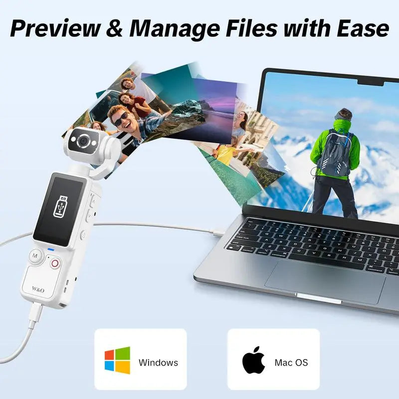 Portable 2k Ultra HD Video Recorder, 180° Rotating Lens, Handheld Stabilizer, USB Rechargeable, Vlogging Camera, Travel & Daily Life Recording