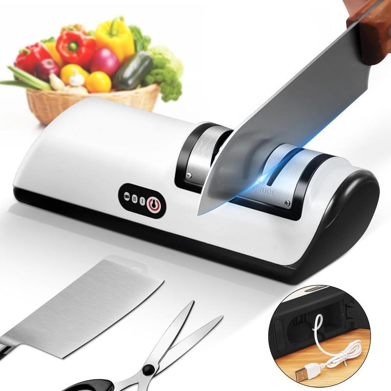 Rechargeable Electric Kitchen Knife Sharpener, Compact Portable Cordless Knife Sharpener with Diamonds for Steel Knives and Fruit Knife, 2 Stage Automatic Knife Sharpening Helps Restore & Polish Blades Quickly
