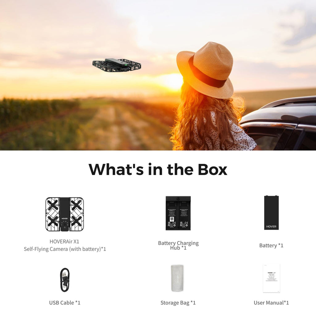 HOVERAir X1 Pocket-Sized Self-Flying Camera Drone for Content Creators & Unboxing, 125g Lightweight Foldable Quadcopter with 5 Pre-Programmed Flights, Orbit Mode, Mechanical Recording, Portable Handbag, Folding Cable, Battery, Manual, Accessories,...