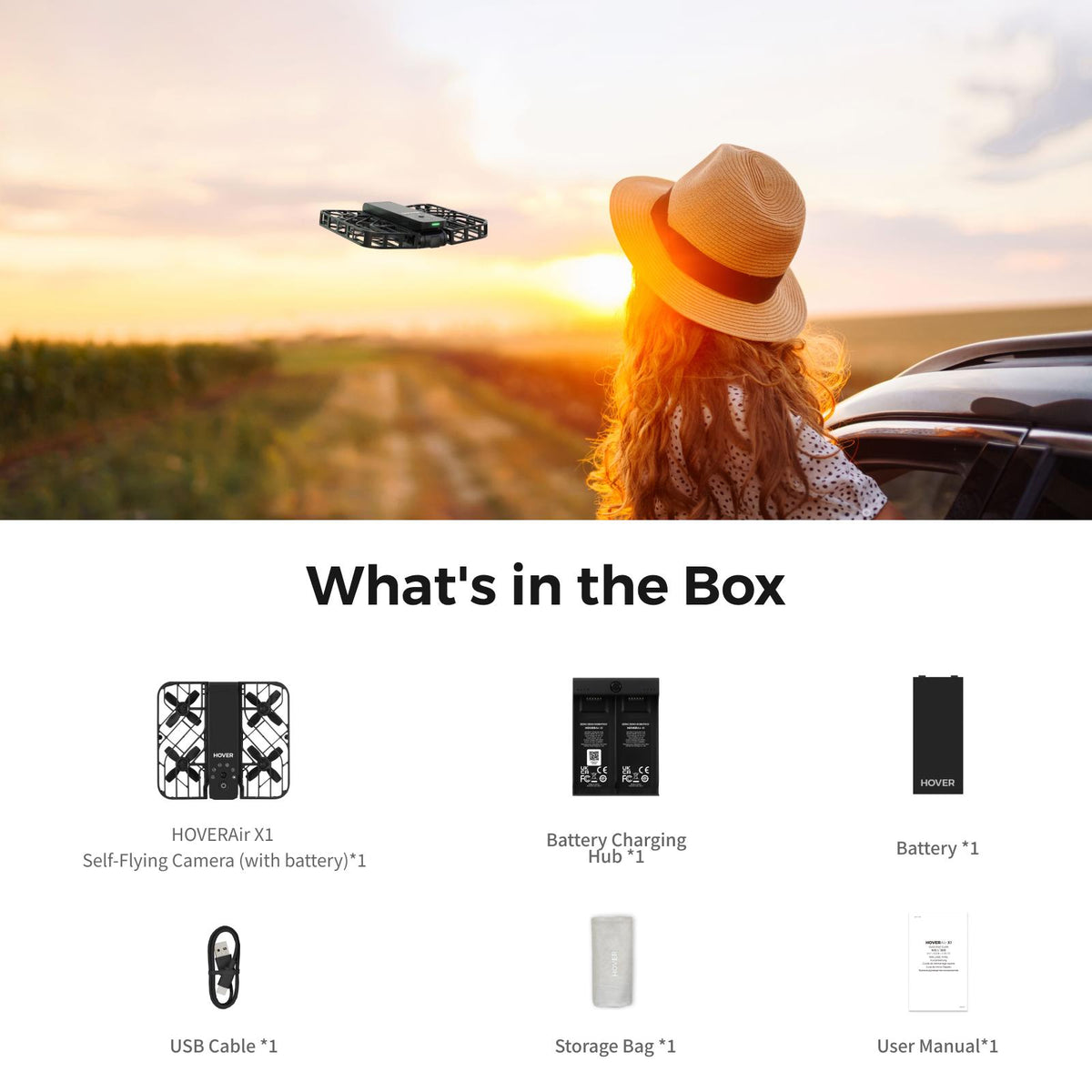HOVERAir X1 Pocket-Sized Self-Flying Camera Drone for Content Creators & Unboxing, 125g Lightweight Foldable Quadcopter with 5 Pre-Programmed Flights, Orbit Mode, Mechanical Recording, Portable Handbag, Folding Cable, Battery, Manual, Accessories,...