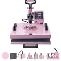 【Fallpicks】VEVOR 15x15 in Safety Ceramic Plates 8-in-1 Swing-Arm Heat Press Machine, 6-30 oz Tumbler Press, 360° Swing Away, Digital Control, Auto Heat Stop, Burn Prevention, for T-Shirts/Mugs/Hats, Pink