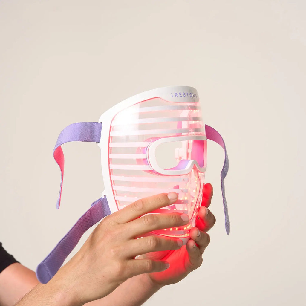 iRESTORE LED Face Mask Light Therapy for Youthful Radiant Skin Blue, Infrared & Red Light Therapy with 360 LEDs