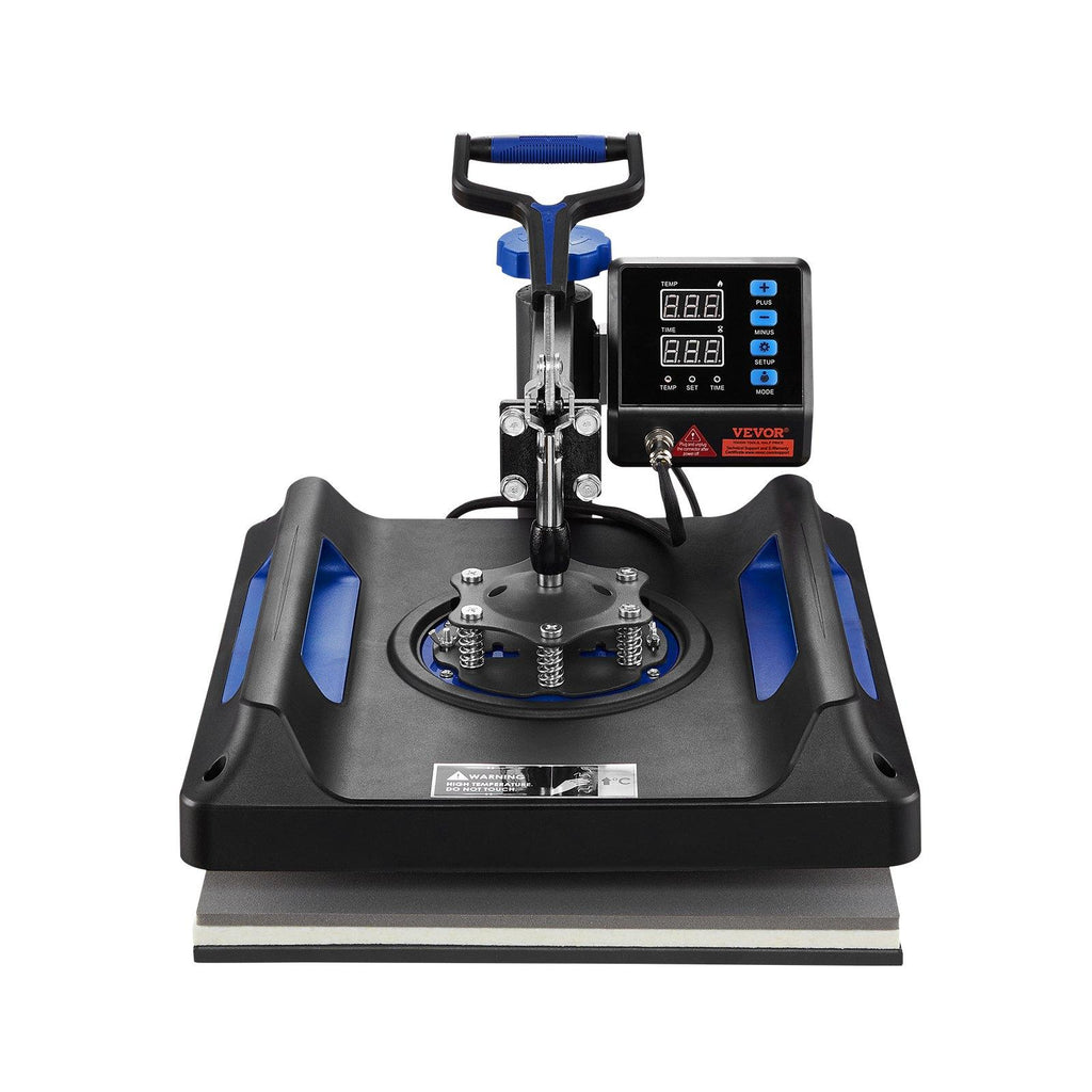 VEVOR 5-in-1 Heat Press Kit, 15x15in 360° Swing Away Hand Tool, 1000W Digital Display Control, Quick Heating, Anti-Burn Safety, Non-Stick Coated, 20.07x15.75x18.51in, Ideal for T-Shirts, Hats, Caps, Mugs