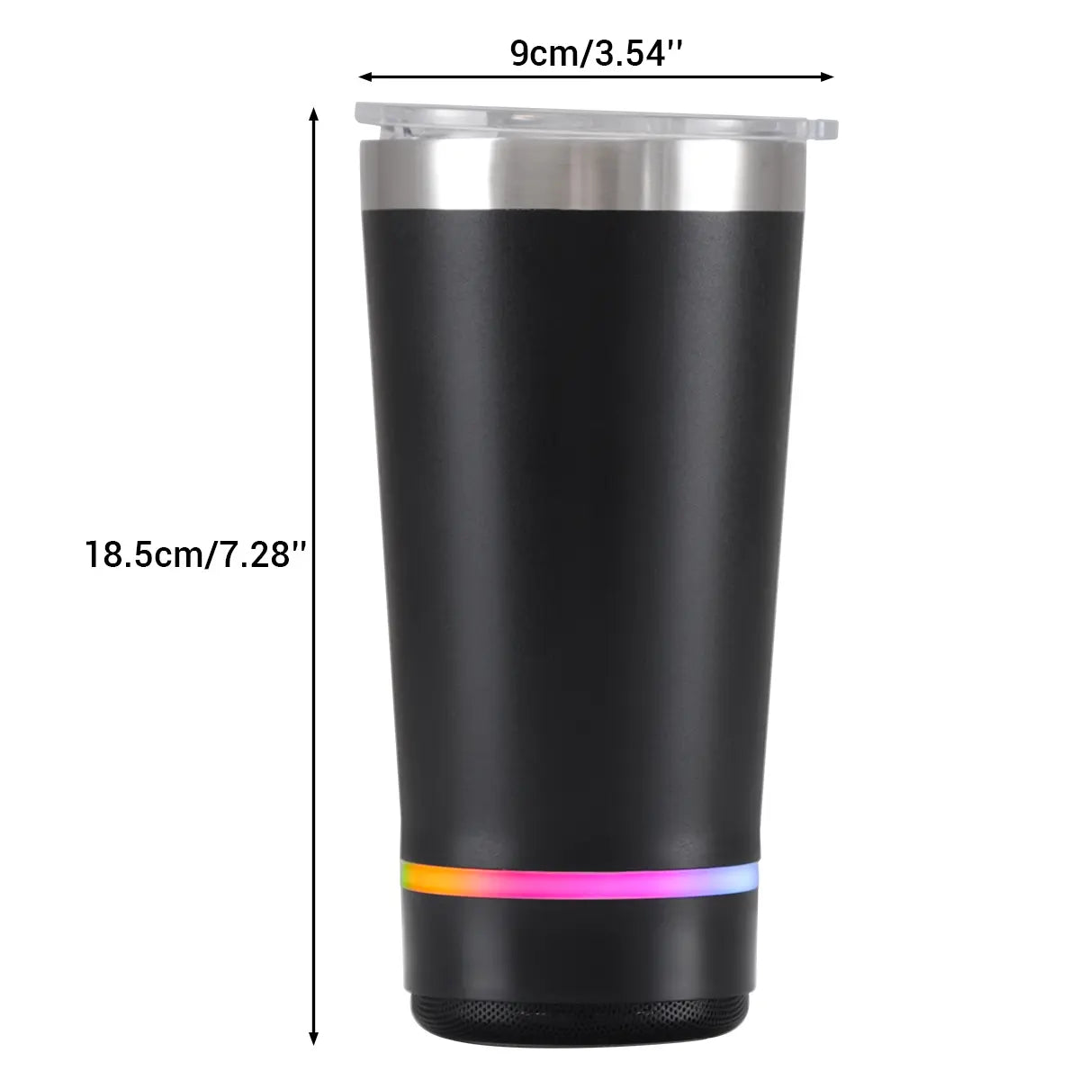 16oz Stainless Steel Insulated Travel Tumbler Mug with Built-in Bluetooth Speaker, Portable Rechargeable Multi-Color LED Party Lights, FM Radio, Ideal for Home, Outdoors, Great Gift for Adults