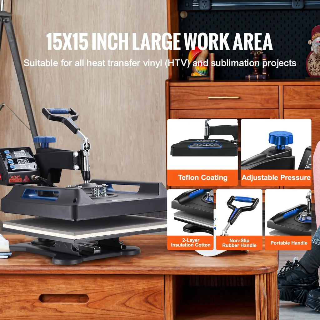 【Fallpicks】VEVOR Heat Press, 15x15in Swing Away 5 in 1 Heat Press Machine, Digital Control Multifunctional Device, Quick Heating with Safety Features, Ideal for T-shirts, Hats, Caps, Mugs, Plates