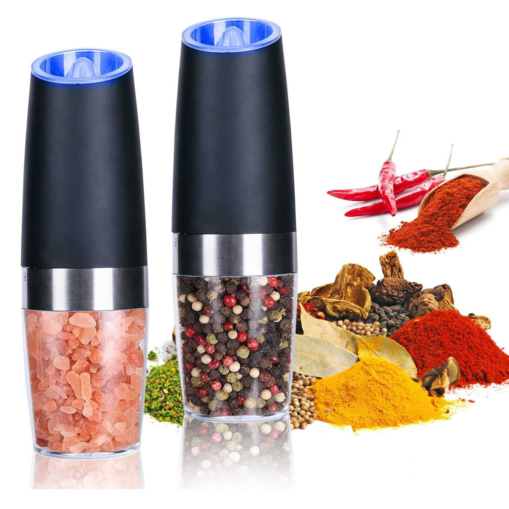 MIUVA 2 Pack Automatic Gravity Electric Salt and Pepper Grinder Mill Shaker Adjustable Suitable for summer Kitchen tools Christmas Gift Thanksgiving tableware Value Pack