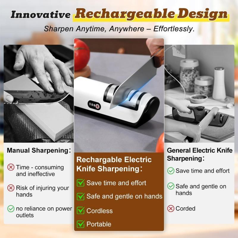 Rechargeable Electric Kitchen Knife Sharpener, Compact Portable Cordless Knife Sharpener with Diamonds for Steel Knives and Fruit Knife, 2 Stage Automatic Knife Sharpening Helps Restore & Polish Blades Quickly