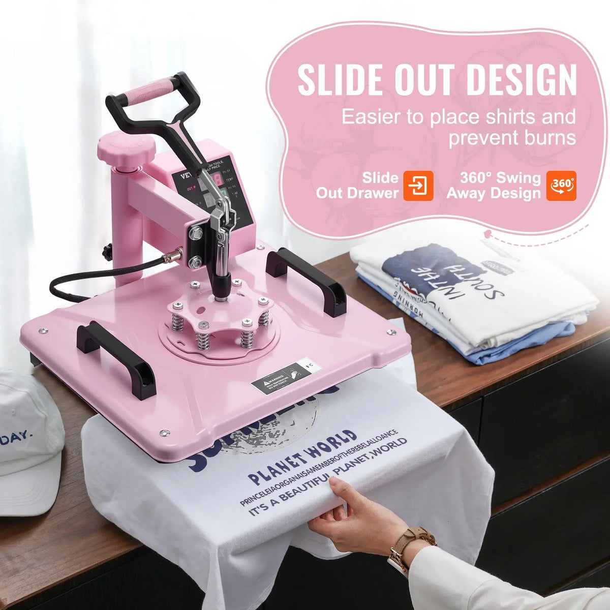 VEVOR Heat Press Machine, 12x 15 inch, 5 in 1 Heat Transfer Machine with 30 oz Tumbler Press, 360 Swing Away T-Shirt Pressing, Digital Precise Control, for T-Shirts/Mugs/Hats/Plates, Pink, 5-In-1 Combo