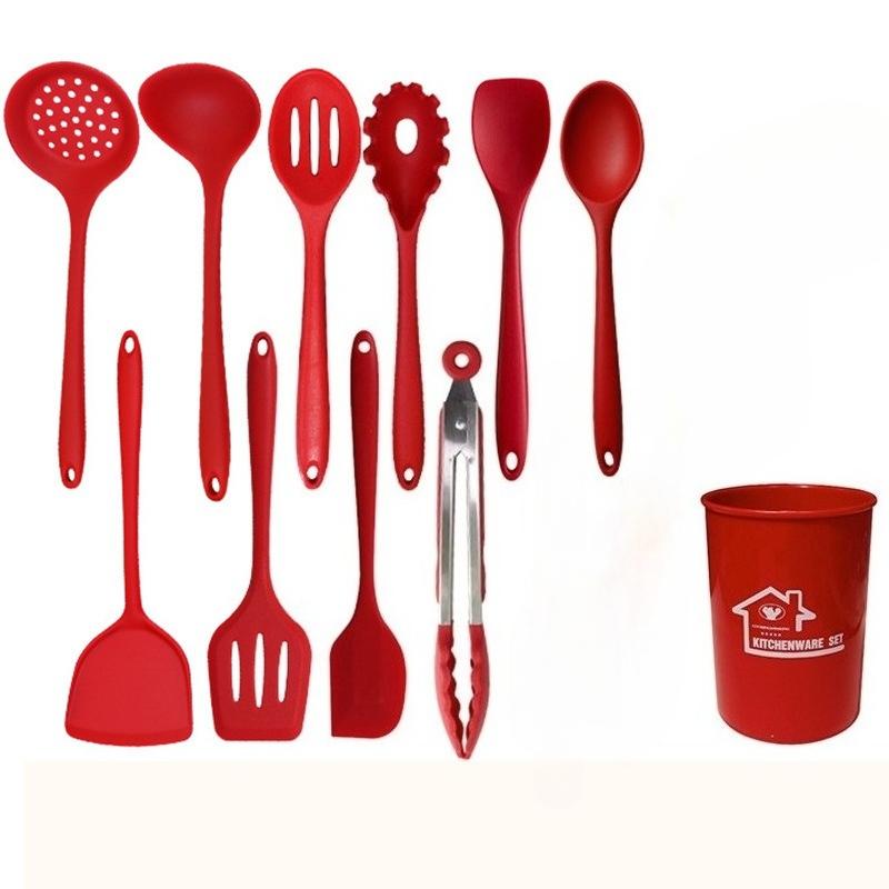 11-Piece Silicone Kitchen Utensil Set, Heat-Resistant Non-Stick Kitchen Utensils, Cooking Utensils, Tools and Gadgets, Long Handle, Camping Gear