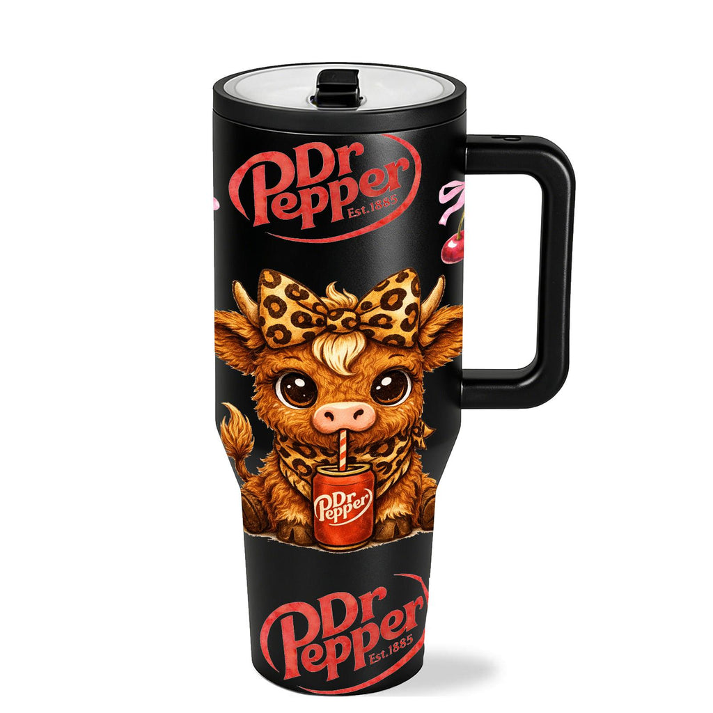 40oz Insulated Mug, Insulated Cups, Dr Pepper Soda Print Insulated Tumbler, Double-Wall Vacuum Insulated Stainless Steel with Straw Lid & Handle, Leak-Proof Thermal Mug Keeps Drinks Hot 12H and Cold 24H, Valentines Birthday Gift