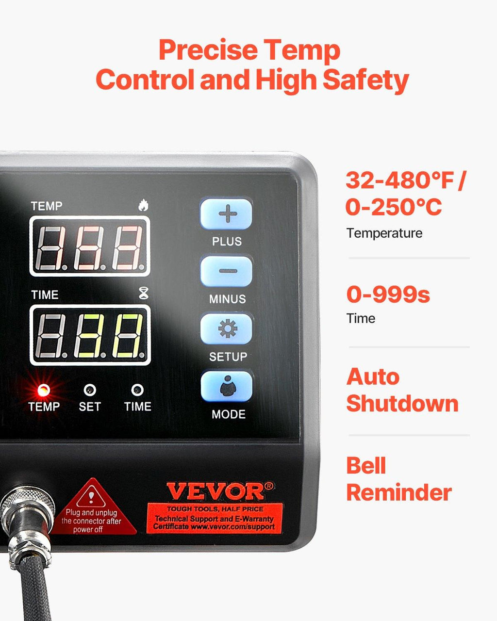 VEVOR 5-in-1 Heat Press Kit, 15x15in 360° Swing Away Hand Tool, 1000W Digital Display Control, Quick Heating, Anti-Burn Safety, Non-Stick Coated, 20.07x15.75x18.51in, Ideal for T-Shirts, Hats, Caps, Mugs