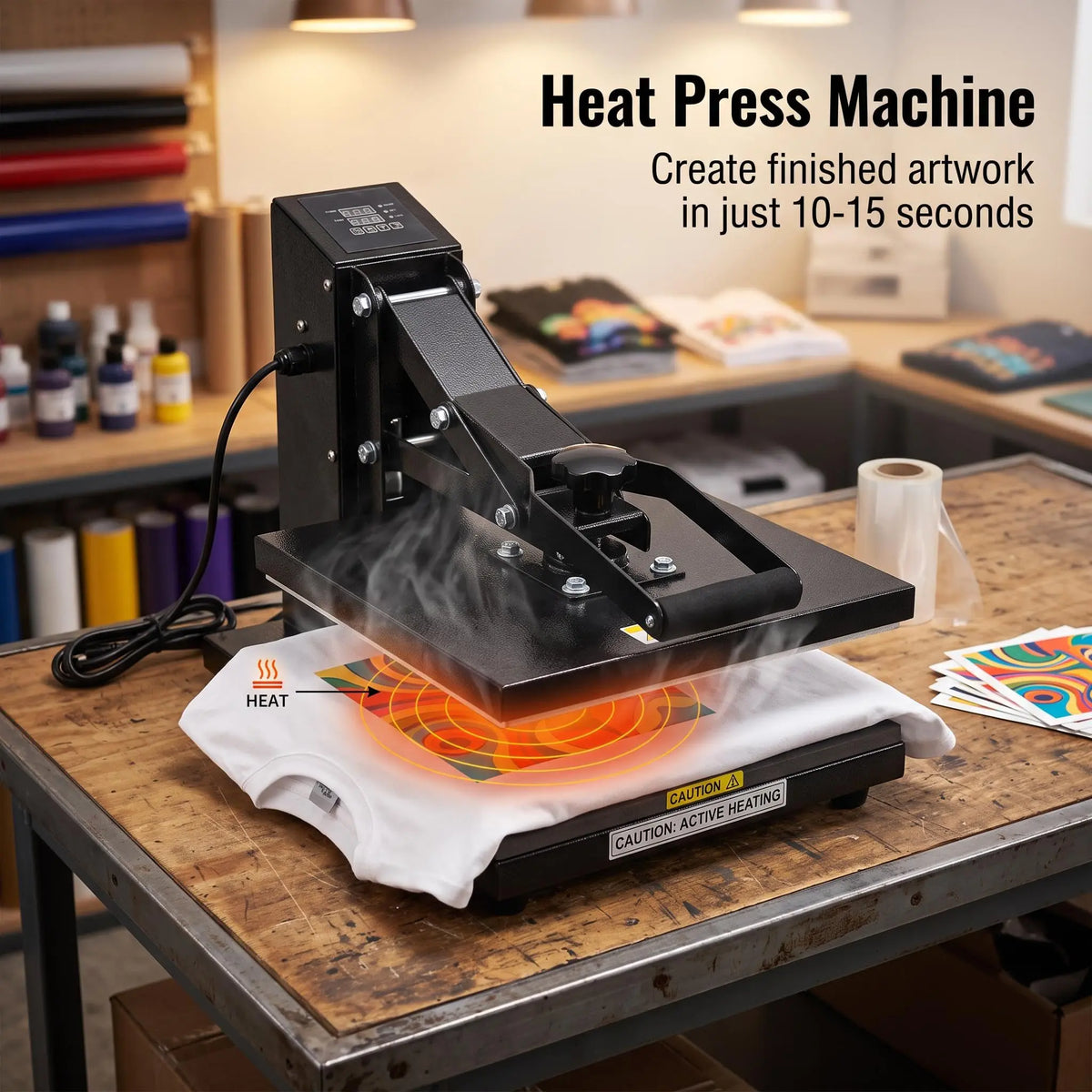 15x15ft Upgraded Heat Press Machine, t-Shirt Sublimation Heat Transfer with Teflon Coating 110V