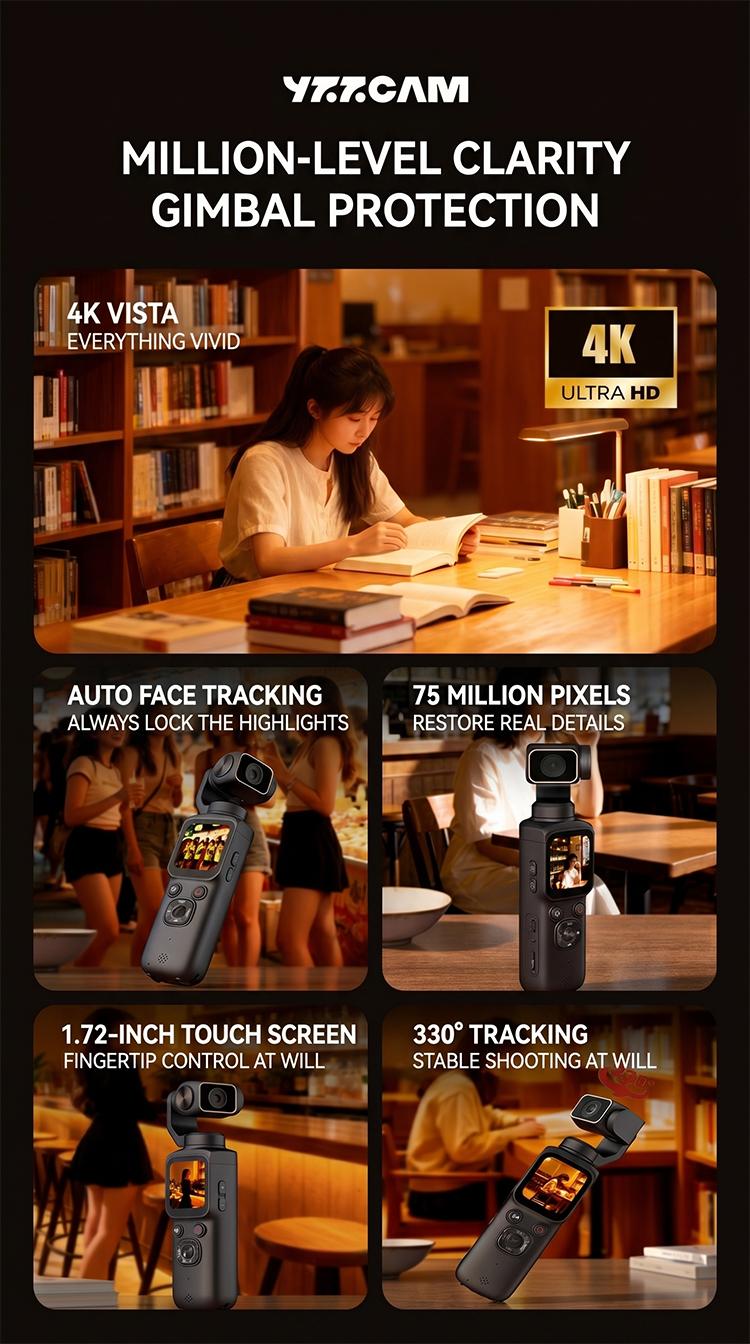 Portable Handheld Plastic Gimbal Camera - 330° Rotation, Smart Face Tracking, Wireless WiFi Transfer, Touchscreen, Beauty Mode, 32GB Micro SD Card Included, Cordless Photo/Video Support for Vlogs, Selfies