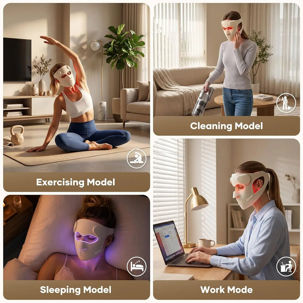 3D LED Face Mask Light Therapy, Cordless Red Light Therapy Mask for Face with Remote, 9 Modes, 630nm Red 850nm Near Infrared Blue Green Light, USB-C Rechargeable Skincare Device