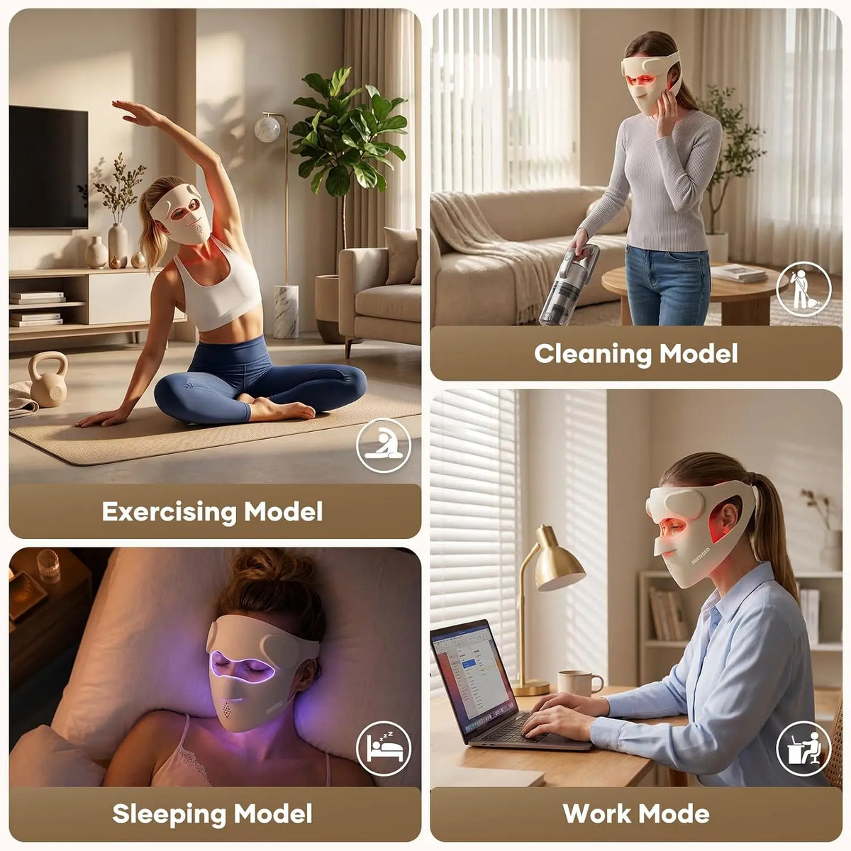 3D LED Face Mask Light Therapy, Cordless Red Light Therapy Mask for Face with Remote, 9 Modes, 630nm Red 850nm Near Infrared Blue Green Light, USB-C Rechargeable Skincare Device