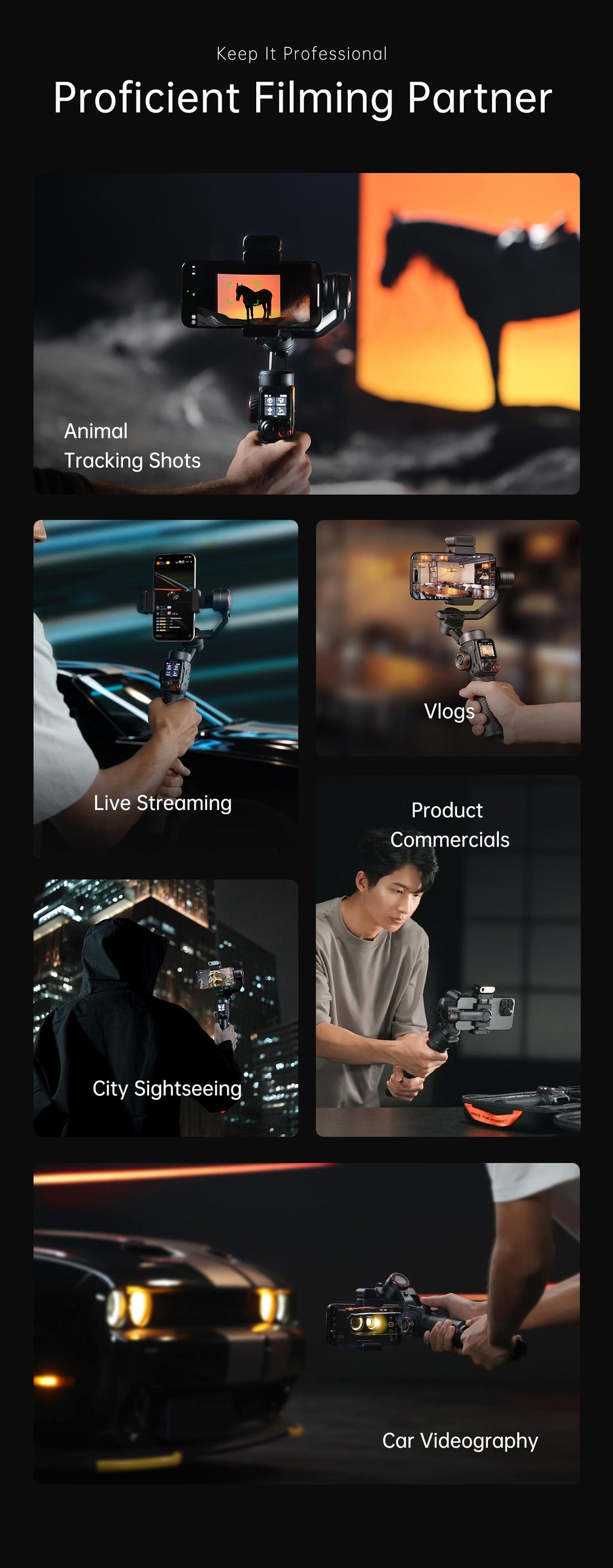 Hohem iSteady M7 Kit 3-Axis Camera Gimbal Stabilizer for iPhone/Android Smartphones, Mobile Phone Accessory for Content Creators with Magnetic Fill Light, AI Tracking Sensor, 1/4-inch Color Touchscreen Display, Detachable Remote, 500g Max Payload