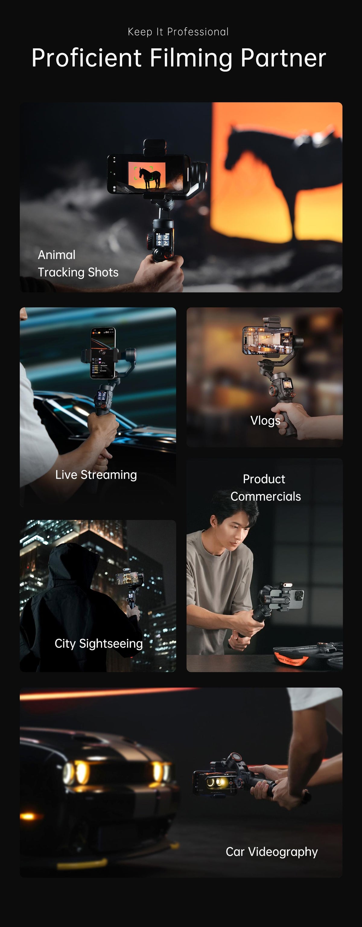 Hohem iSteady M7 Kit 3-Axis Camera Gimbal Stabilizer for iPhone/Android Smartphones, Mobile Phone Accessory for Content Creators with Magnetic Fill Light, AI Tracking Sensor, 1/4-inch Color Touchscreen Display, Detachable Remote, 500g Max Payload