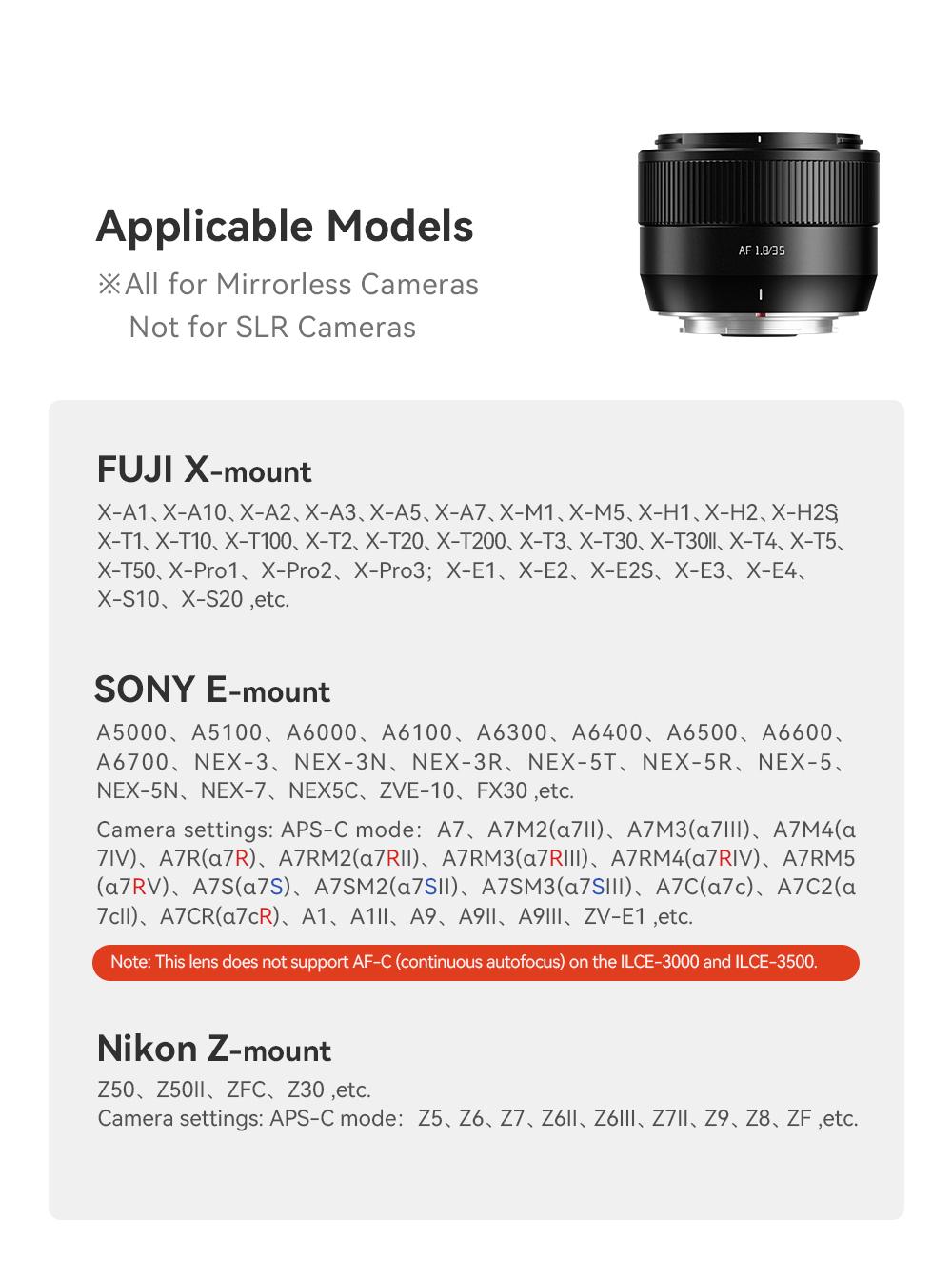 TTARTISAN AF 35mm F1.8 II Compact APS-C Prime Fixed Standard Auto Focus Camera Lens - 1.8f/, 176g, Improved Minimum Focusing Distance, Everyday Shooting for Sony E, Fuji X Mount Portrait Photographers