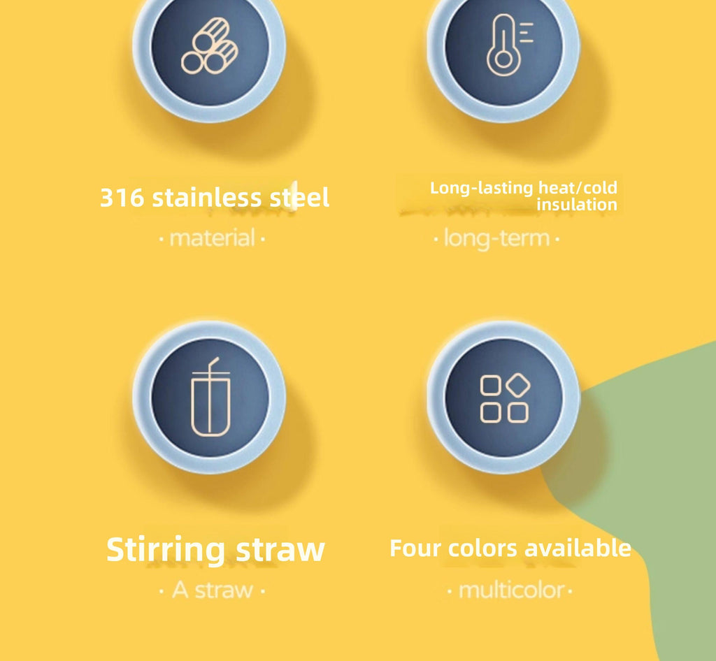 316 Stainless Steel Insulated Straw Tumbler Vacuum Flask - Portable Standard BPA-Free Drinkware with Straw and Whisk, Heat-Resistant for Office, Home