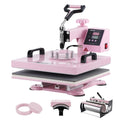 VEVOR 5-in-1 Heat Press Machine - 15x15 inch Household Home Appliances, 30oz Tumbler Press, Swing-Away Arm, 360° Rotation, Digital Control, Dual Insulated, 0-250℃, for T-Shirts/Hats, Pink, Tool Upgrade