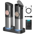 Ultrean 2pcs Sturdy Compact Rechargeable Electric Salt & Pepper Grinder Set, Stainless Steel Kitchen Seasoning Utensils for Everyday Use, Adjustable Coarseness, Auto Dust Lids, LED 1-Hand Operation
