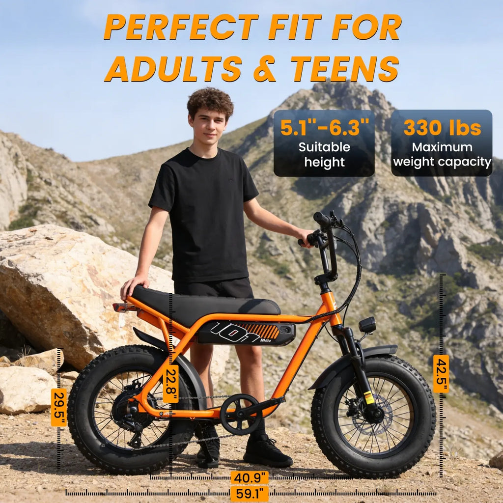 ESKUTE V101 Moped Style Fat Tire Electric Bike for Adults Youth, 1500W All-Terrain E-Bike, 28MPH, 48V 13Ah Removable Battery, Up to 60-Mi Range (PAS 1), 330lbs Capacity, NFC Unlock, Back to School Haul Birthday Graduation Cool Outdoor Stuff