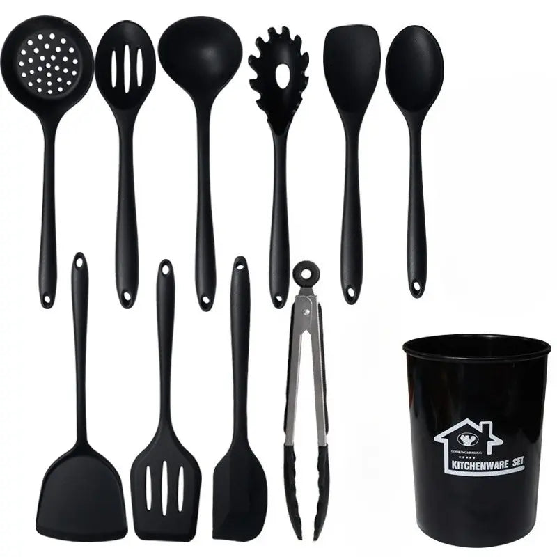 11-Piece Silicone Kitchen Utensil Set, Heat-Resistant Non-Stick Kitchen Utensils, Cooking Utensils, Tools and Gadgets, Long Handle, Camping Gear