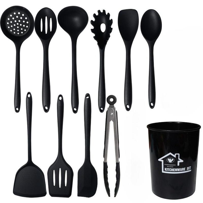 11-Piece Silicone Kitchen Utensil Set, Heat-Resistant Non-Stick Kitchen Utensils, Cooking Utensils, Tools and Gadgets, Long Handle, Camping Gear