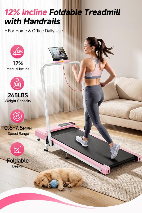 【DealsForYouDays】Foldable Treadmill with 12% Incline,3.8MPH/7.5MPH,Low Noise Motor Walking Pad, 265lbs Weight Capacity, Remote Control & Wheels for Easy mobility, Dual Shock Absorption System Home Gym Equipment, Home Workout Equipment, Summerwins ...