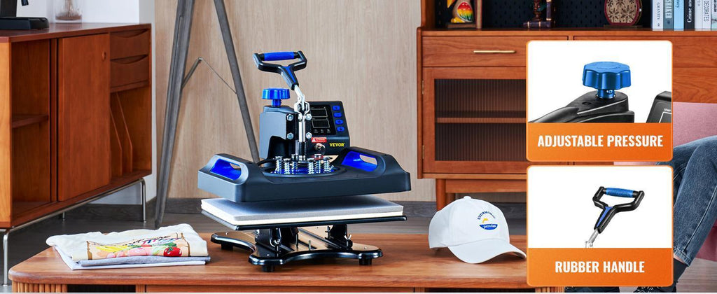 【Fallpicks】VEVOR Multifunction Digital Display Heat Press DIY Kit, 15x15 in Large Surface, 360° Rotatable Swing Away, Dual-Tube 5℃ Even Heating, Silicone Buttons Comfy, Blue Home Iron Appliance for T-Shirts, Caps, Mugs