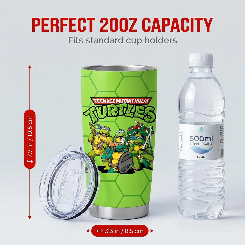 1 Pc 20oz insulated mug, Insulated travel tumbler, double wall, leak proof, with handle and lid, skinny design, for hot cold drinks, keep hot 12h cold 24h, Teenage Mutant Ninja Turtles print, gift for kids teens, tumbler, Insulated Tumblers