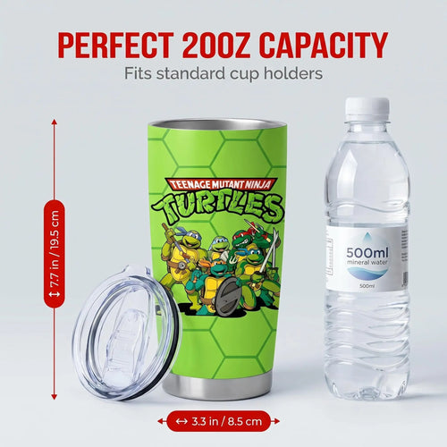 1 Pc 20oz insulated mug, Insulated travel tumbler, double wall, leak proof, with handle and lid, skinny design, for hot cold drinks, keep hot 12h cold 24h, Teenage Mutant Ninja Turtles print, gift for kids teens, tumbler, Insulated Tumblers